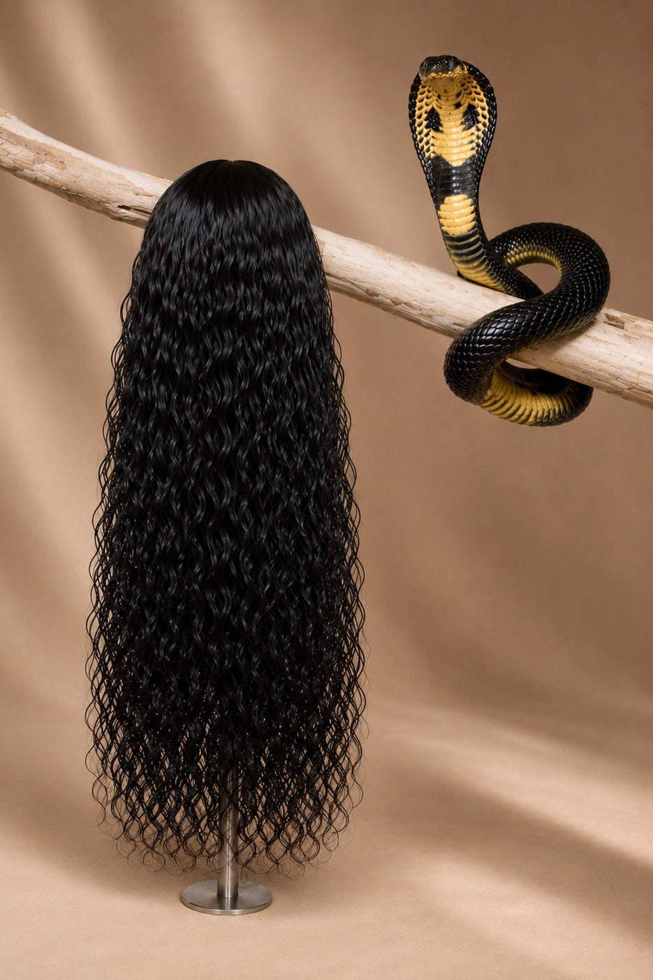 1B Cobra Curl Water Wave 5x5 HD Lace Closure Wig in Natural Black back view human hair wig texture