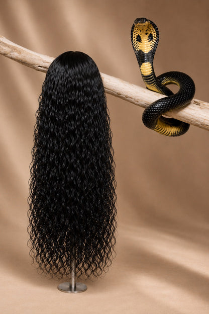 1B Cobra Curl Water Wave 5x5 HD Lace Closure Wig in Natural Black back view human hair wig texture