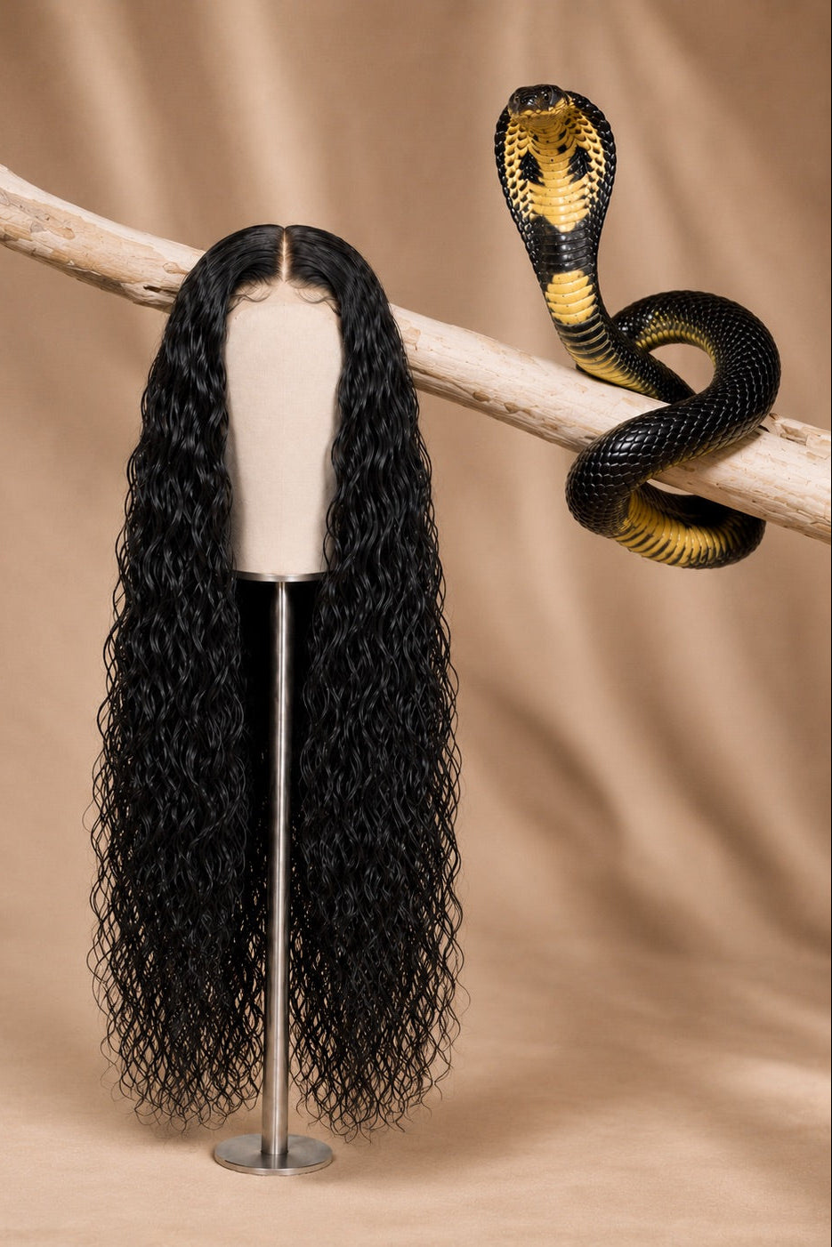 1B Cobra Curl Water Wave 5x5 HD Lace Closure Wig in Natural Black front view human hair wig texture