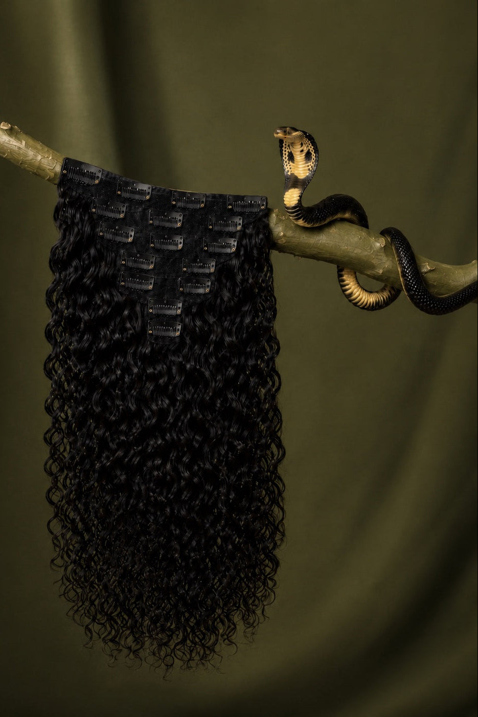 1B Cobra Curl Water Wave Classic Clip-Ins in Natural Black back view human hair clip-in extensions