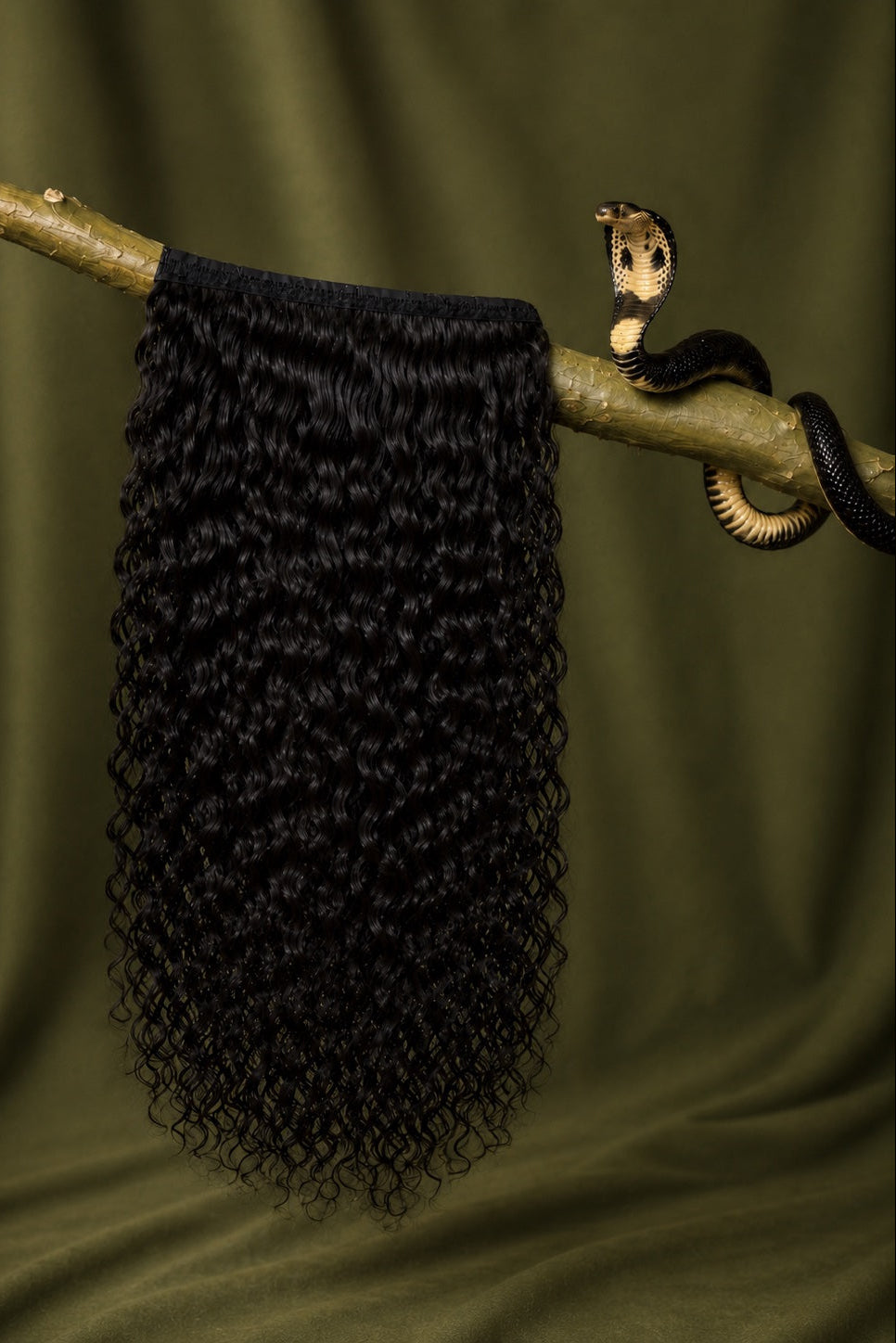 1B Cobra Curl Water Wave Classic Clip-Ins in Natural Black front view human hair clip-in extensions