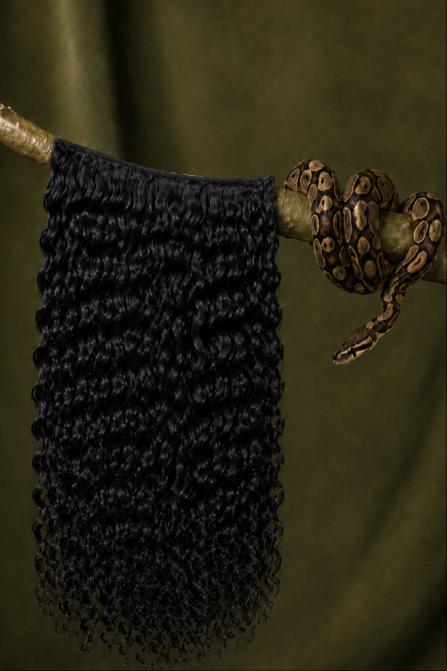 1B Python Curl Deep Wave Classic Clip-Ins in Natural Black front view human hair clip-in extensions