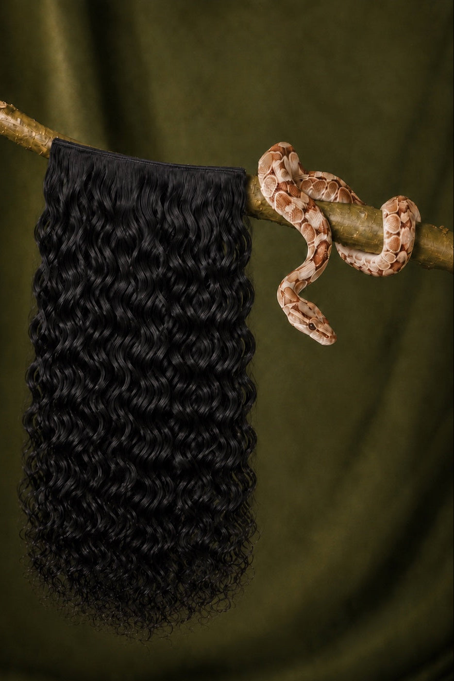 1B Rattlesnake Curl Loose Deep Wave Classic Clip-Ins in Natural Black front view human hair clip-in extensions