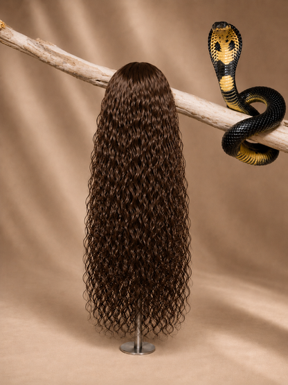 #2 Medium Brown Cobra Curl Water Wave 5x5 HD Lace Closure Glueless Wig back view showing human hair lace closure construction