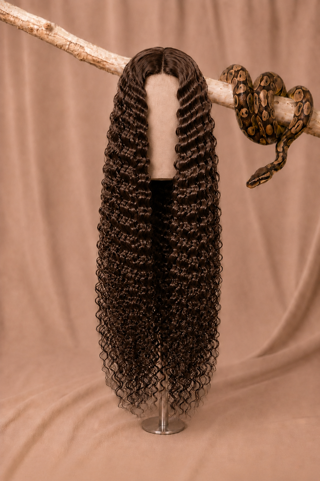 #2 Medium Brown Python Curl Deep Wave 5x5 HD Lace Closure Glueless Wig front view human hair lace closure wig