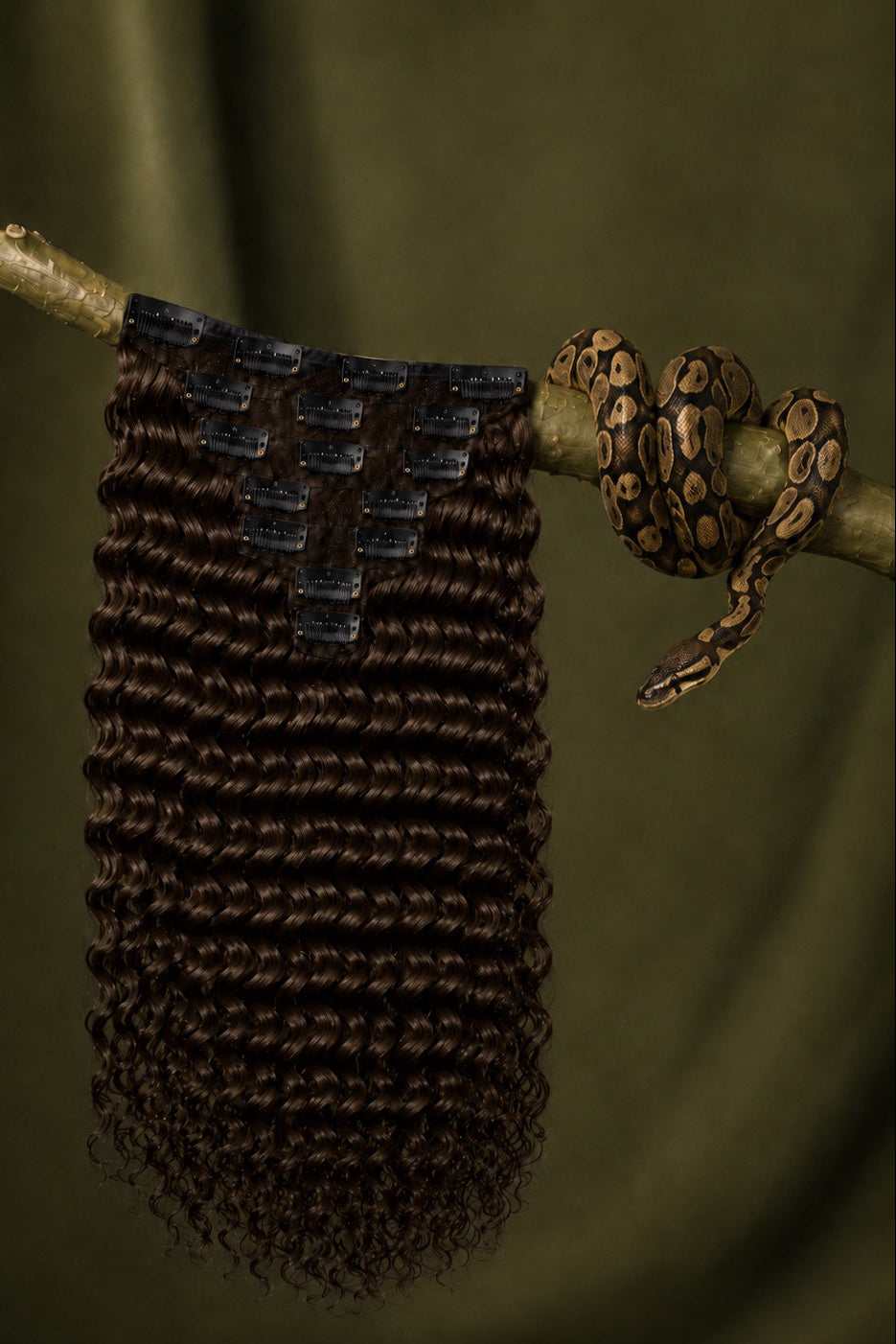 #2 Python Curl Deep Wave Classic Clip-Ins in Medium Brown back view human hair clip-in extensions
