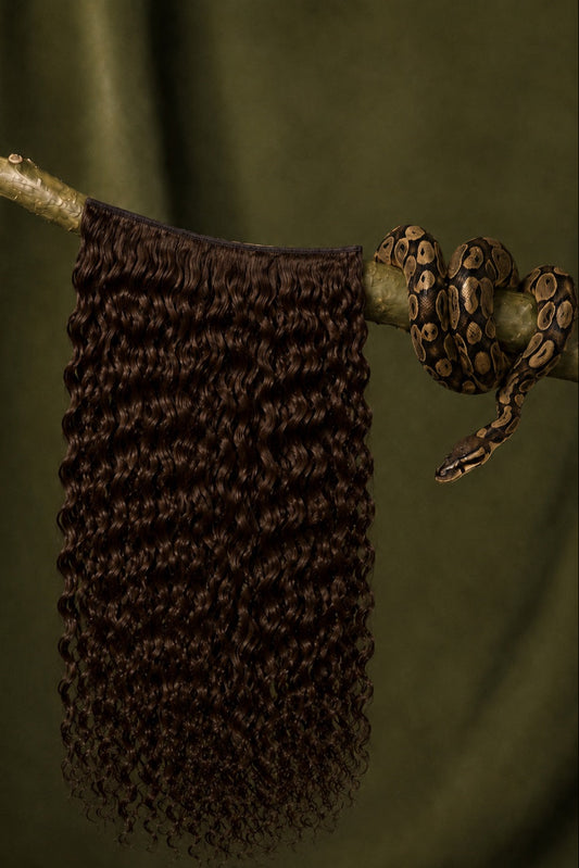 #2 Python Curl Deep Wave Classic Clip-Ins in Medium Brown front view human hair clip-in extensions