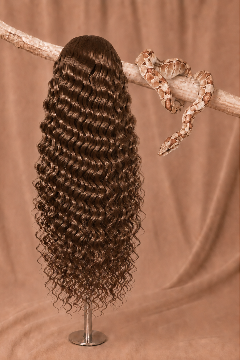 #2 Medium Brown Rattlesnake Curl Loose Deep Wave 5x5 HD Lace Closure Glueless Wig back view showing human hair lace closure construction