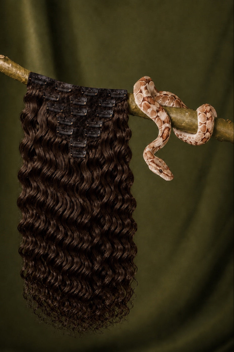 #2 Rattlesnake Curl Loose Deep Wave Classic Clip-Ins in Medium Brown back view human hair clip-in extensions