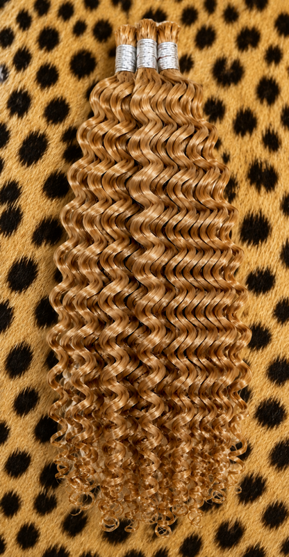 20 inch Deep Wave Boho Hair Pieces in #27 Honey Blonde human hair extension texture
