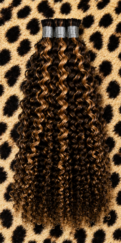 20 inch Water Wave Boho Hair Pieces in #4/27 Brown Highlight / Honey Blonde human hair extension texture