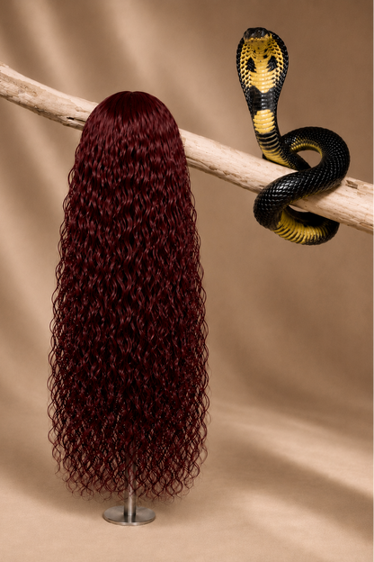 99J Cobra Curl Water Wave 5x5 HD Lace Closure Wig in Burgundy Red back view human hair wig texture