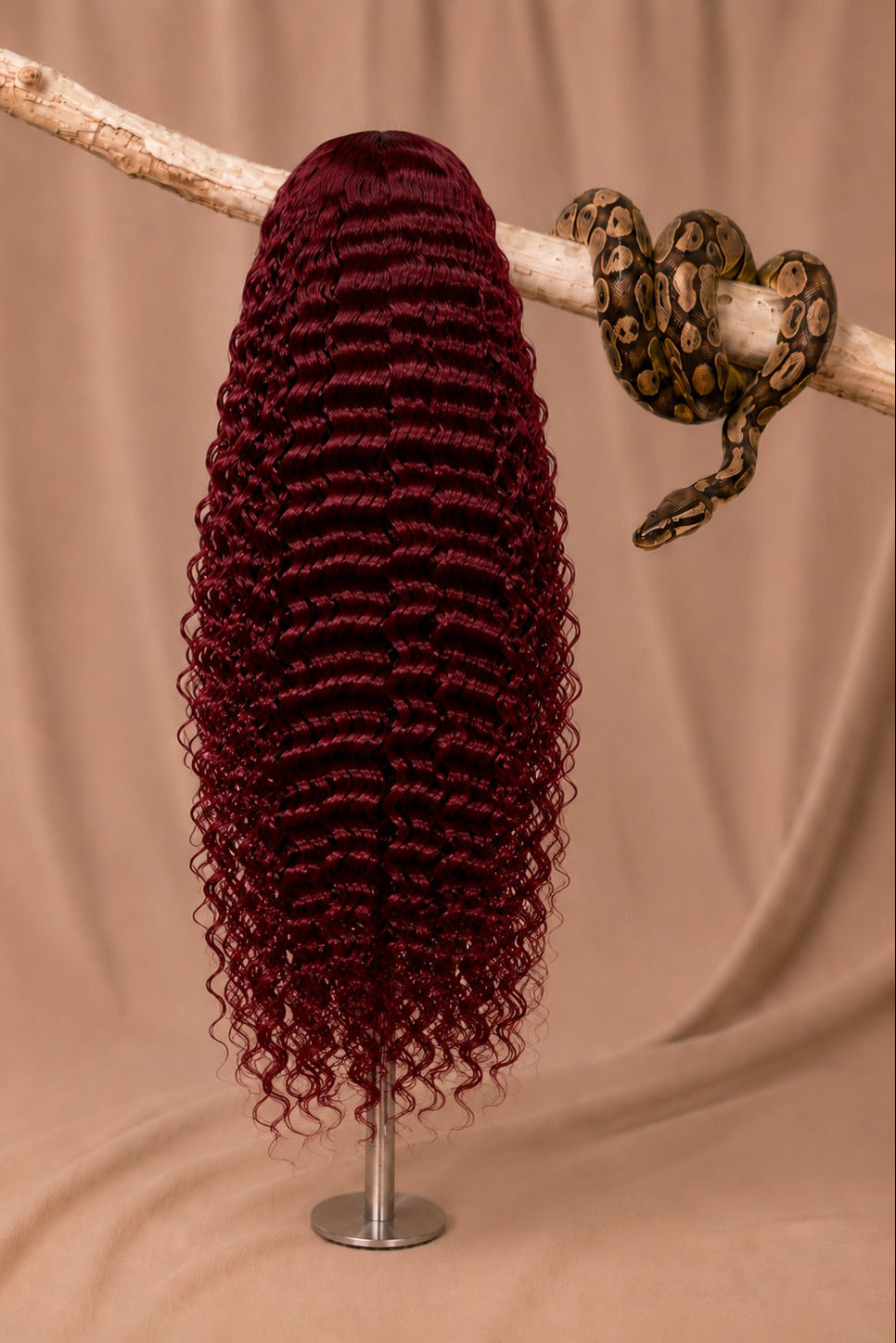 99J Python Curl Deep Wave 5x5 HD Lace Closure Wig in Burgundy Red back view human hair wig texture
