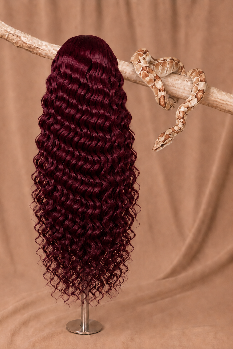 99J Rattlesnake Curl Loose Deep Wave 5x5 HD Lace Closure Wig in Burgundy Red back view human hair wig texture